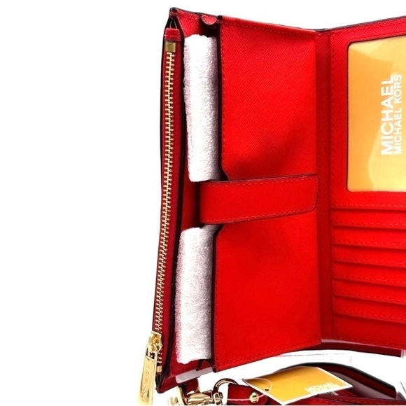 Michael Kors Large Double Zip Wallet Wristlet Red/Gold - Picture 8 of 9